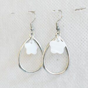 Floral Silver Teardrop Dangle Earrings Handmade Hypoallergenic Jewelry